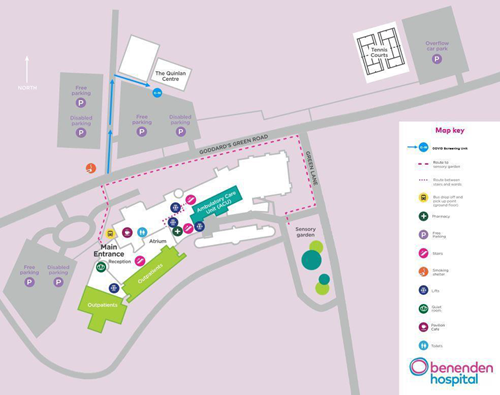 Directions to Benenden Hospital's COVID-19 testing centre